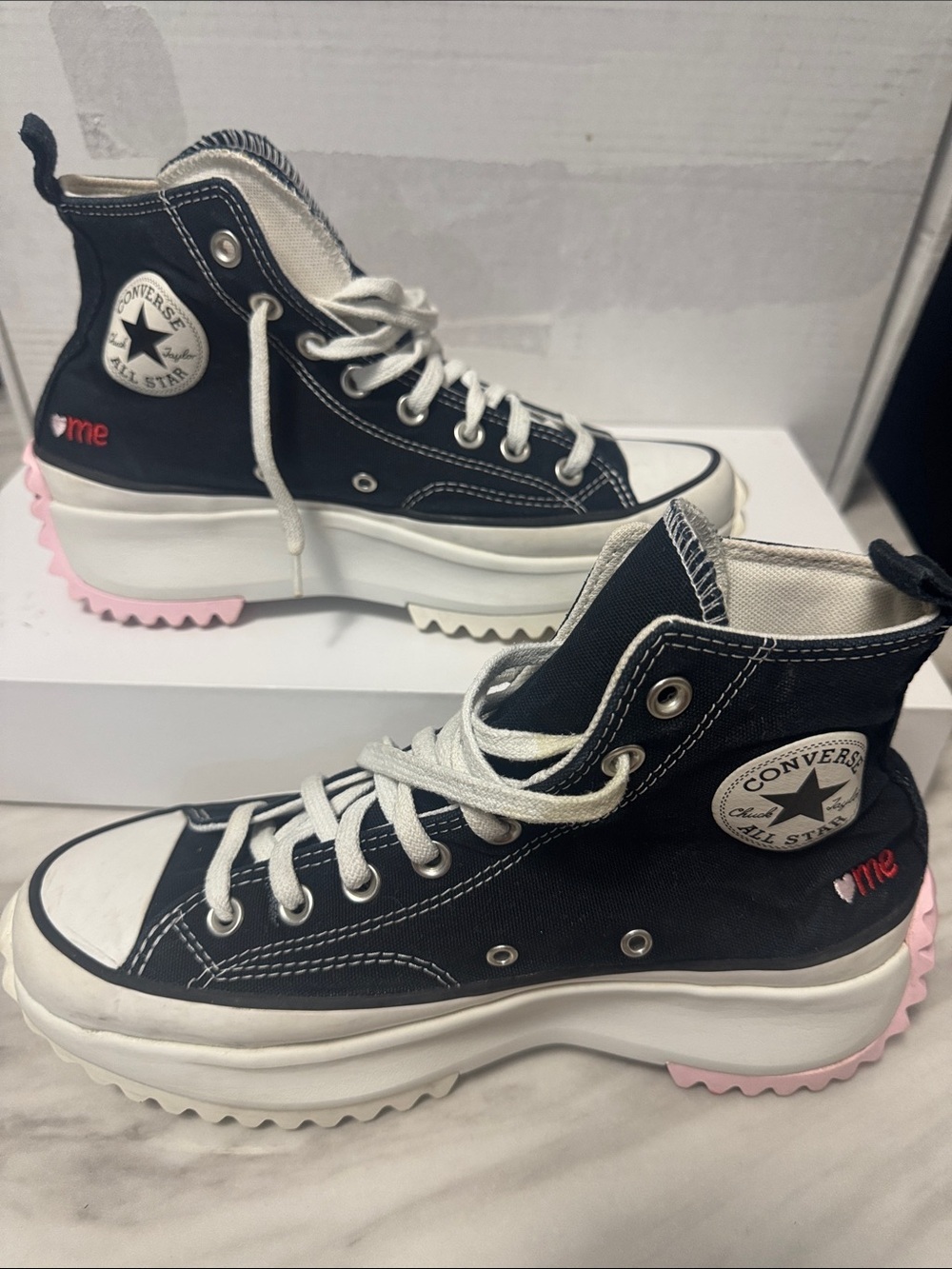 Platform High-Top Sneakers in Black with Pink Sole Accent